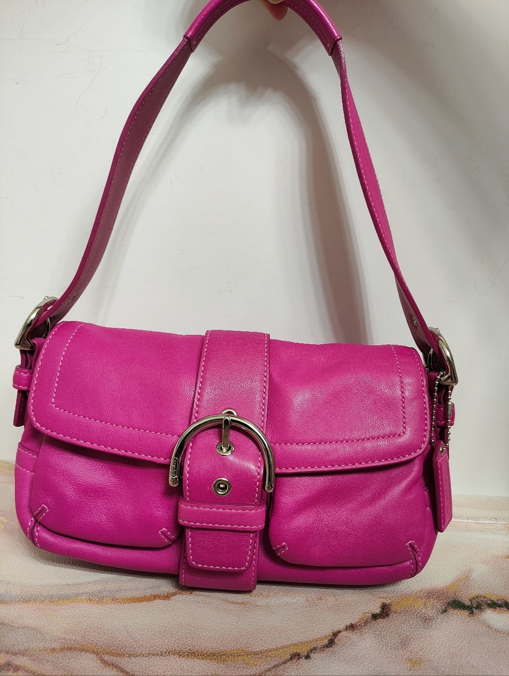 Vintage Coach 1446 Soho Leather Flap Shoulder Bag Pink